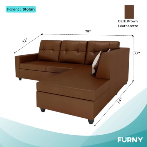 Image of FURNY Nathanie 4 Seater Leatherette RHS L Shape Sofa Set (Brown) | Durable Comfort | Modern Design | Ideal for Living Room