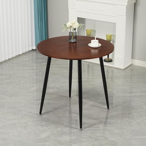 HomJoy runder Esstisch, Mid Century moderner weißer Küchentisch, 80cm Tableptop Freizeit Couchtisch mit Massivholzbeinen (80cm-Nussbaum)