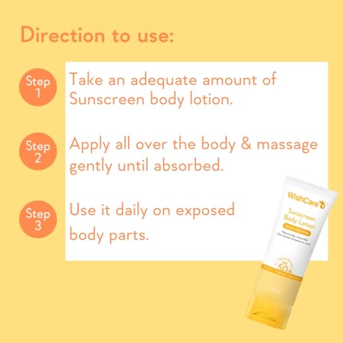 Image of WishCare Sunscreen Body Lotion SPF50, In-Vivo Tested Body Sunscreen, 100ml | Body Sunscreen With Broad Spectrum Protection, No White Cast & Non Greasy, Reduces Tan, All Skin Types, For Women & Men