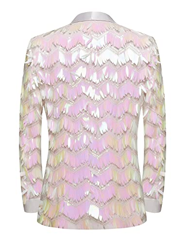 Pyiujtr Men's Tassel Sequin Suit Lapel Slim Fit Stylish Jacket Wedding Prom Dinner Party Blazer2