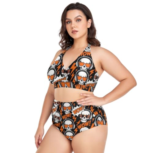 Bikini halter naranja con estampado de calaveras y música para un ajuste perfecto 2