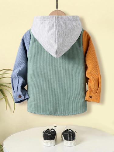 Boys Corduroy Jacket Color Block Hooded Coats Casual Autumn Clothes Long Sleeve Outerwear Hoodie Jackets for 4-7 Years2