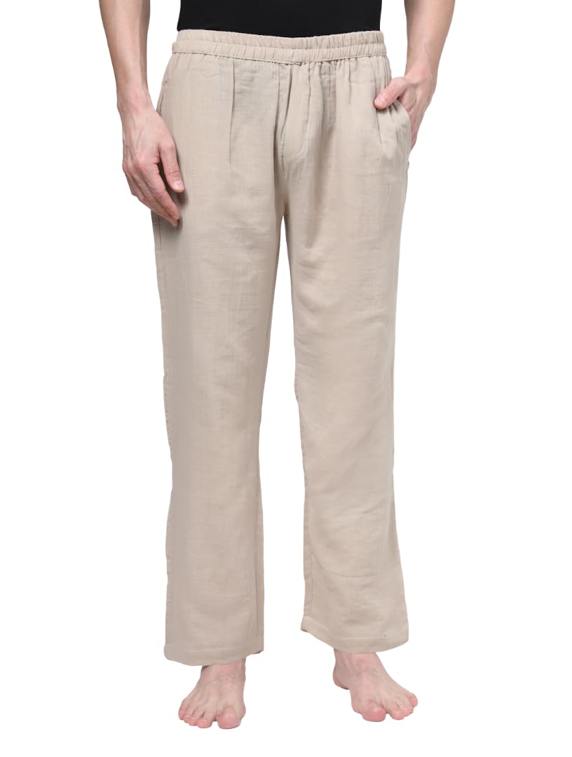 neudis Men’s Double Cloth Cotton Lounge Pant | Solid Beige Relaxed Fit Pajama for Men-picture-22