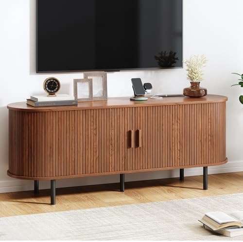 55" TV Stand with Power Outlet, Mid-Century Modern Television Sta...