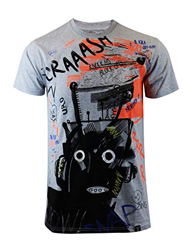 SCREENSHOTBRAND-S11022 Mens Hip-Hop Premium Hipster Tee Graffiti Alien Snap Face Print T-Shirt-H.Grey-Large