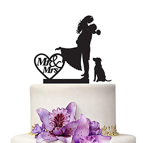 YAMI COCU Mr And Mrs Wedding Cake Toppers Bride and Groom With Dog
