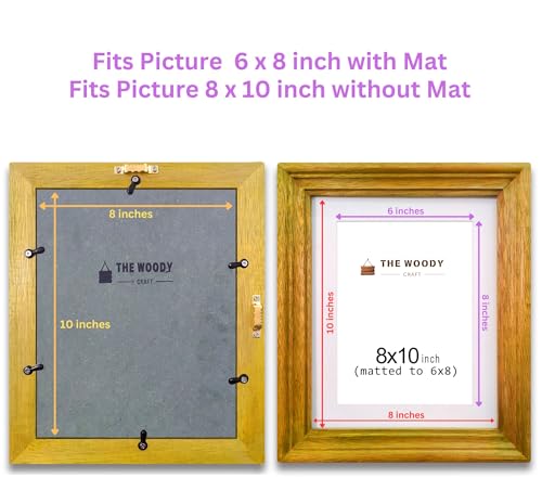 Image of 6 x 8 inch Wooden Photo Frame with Mat, Yellow Photo Frame 6 x 8 inch with Mat or 8 x 10 inch without Mat for Wall Decoration, Gallery Walls, Best Wooden Photo Frames for Posters and Photos