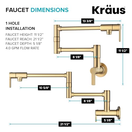 Image of KRAUS Oletto Pot Filler Faucet with Retractable Arm, Wall Mount Kitchen Faucet, Pot Filler for Stove in Spot-Free Brushed Brass, KPF-5001SFBB