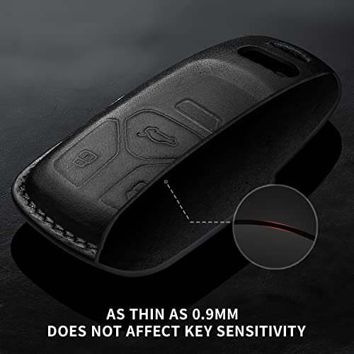Tukellen For Audi Key Fob Cover Genuine Leather With Keychain,Leather Key Case Protector Compatible Audi A4 Q7 Q5 Tt A3 A6 Sq5 R8 S5 Smart Key-Black #TOP2