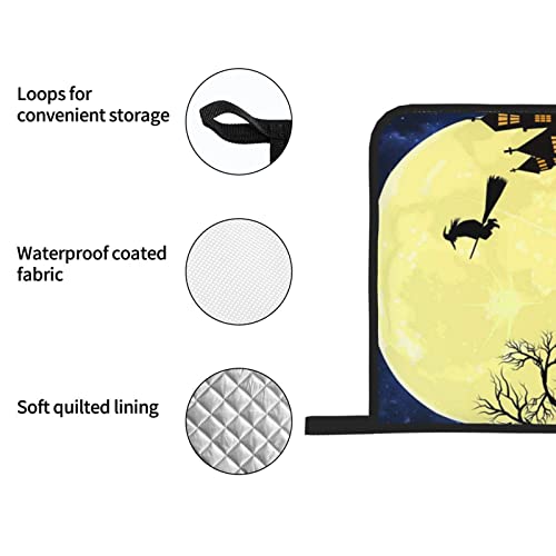 Halloween Moon Horrible Pumpkin Printed Oven Mitts And Pot Holders Heat Resistant Potholders Oven Gloves And Pad For Baking Kitchen Grilling - 4 Set #TOP6