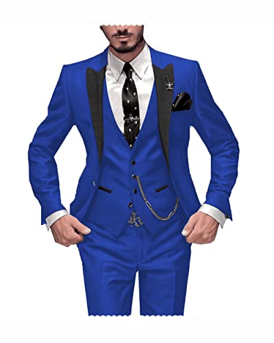 Mens Suits Peak Lapel 3 Pieces Business Tuxedos Groom Formal Suit2