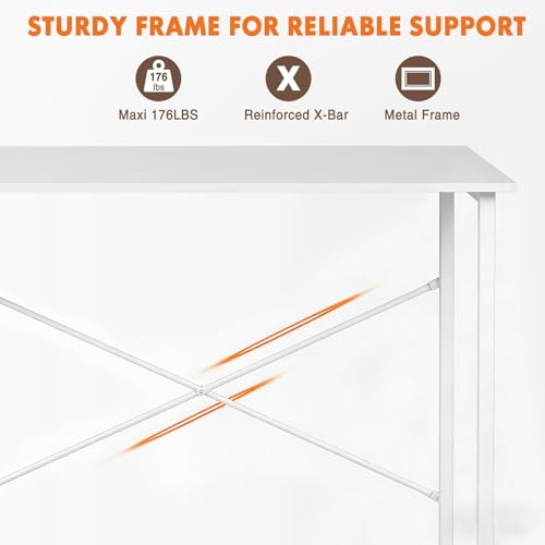 Sweetcrispy Small Computer Office Desk 32 Inch Student Study Writing Work with Metal Frame Wood Tabletop Modern Simple Home Bedroom PC Table - White, 2 Pack