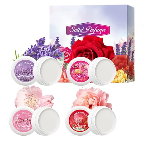 Set di 4 profumi solidi da viaggio portatili per donne, fragranze naturali a lunga durata con profumo floreale inclusi rosa, lavanda, peonia, fiori di ciliegio