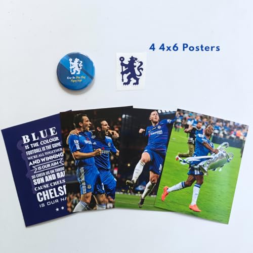 Image of TenorArts Chelsea Gift Box Merchandise for Fans - 5x7 Inches Laminated Photo Frame,1 Chelsea Keychain, 1 Badge, 4 4x6 inches Sized Posters, 10 Multi sized Football Stickers - 5 items in 1 Box | Perfect for Gifting Fans