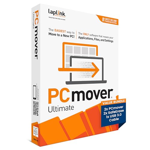 Image of Laplink PCmover Ultimate 11 - Migration of your Applications, Files and Settings from an Old PC to a New PC - Data Transfer Software - With Optional Ultra-High-Speed USB 3.0 Transfer Cable - 2 License