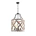 JiuZhuo Vintage Distressed White Carved Wood 4-Light Lantern Farmhouse Chandelier Lighting Hanging Ceiling Fixture in Rust