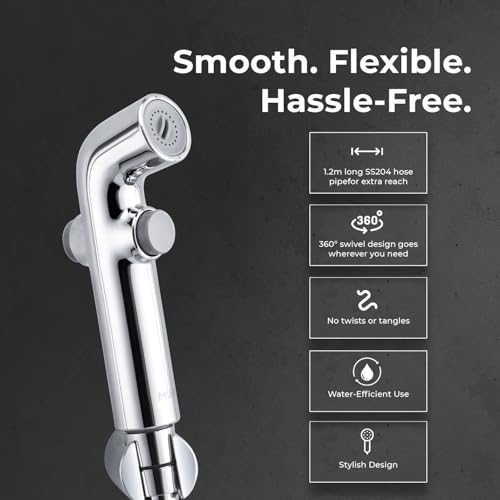 Image of Mila Health Faucet Switchstrem | ABS Chrome Handheld Bidet Spray| with 1.2m SS304 Hose Pipe | Modern Jet Spray for Toilet Hygiene | Anti-Slip Grip, Leak-Free, Easy Install | Bathroom Fitting