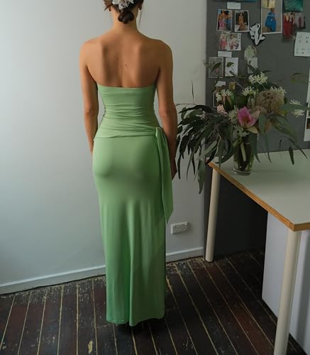 Image of Women Floral Strapless Maxi Dress Y2K Bodycon Tube Long Dresses Sexy Party Formal Cocktail Beach Slit Dress