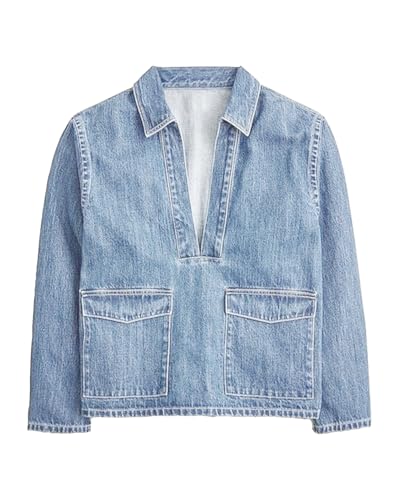 Image of Kedera Women's V Neck Denim Jackets Boyfriend Loose Fit Bussiness Casual Jean Pullover Tops