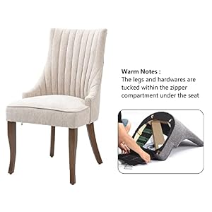 mikibama Linen Dining Chairs Set of 2 Channel Tufted Kitchen Dinner Chair Comfy Fabric Upholstered Accent Chair for Dining Room with Solid Wood Legs Beige