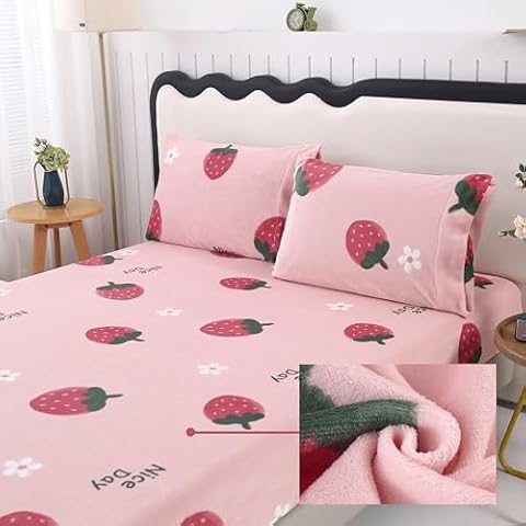 MAG Parure de lit flanelle fraise Cover