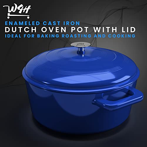 3.5 Quart Enameled Heavy-Duty Cast Iron Dutch Oven Pot With Lid - Round Enamel Coating, Dual Side Handles For Baking, Roasting, Cast Iron Pot Oven Compatible - Easy To Clean - Ideal For Family - Blue #TOP1