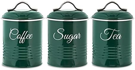 Innoteck Essentials Tea, Coffee, Sugar, Canister Set - Decorative Kitchen Food Storage - Easy to Open Airtight Lids - Storage Tin for Your Favorite Tea, Sugar, and Coffee - Set of 3 Canisters Grey