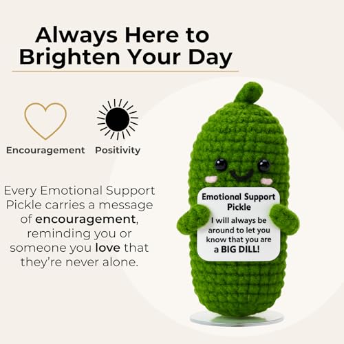 Image of Emotional Support Pickle Plush with Stand, Positive Pickle Crochet Gift, Funny Stuffed Pickle, Handmade Encouragement Desk Decor, Cute Support Gift for Friends Coworkers Mom