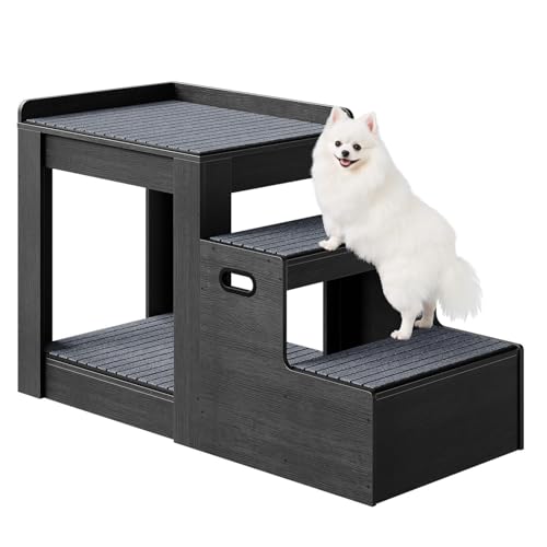 HOOBRO Pet Bunk Bed with Removable Stairs, Storage Compartment and 4 Non-Slip Mats, Dogs/Cats Window Perch, Dog Window Seat for Indoor Use, Charcoal Gray BC60PT03