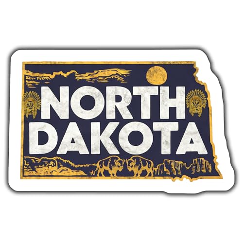 Vintage North Dakota State Sticker, North Dakota Travel Decal, Retro ND Souvenir, North Dakota Gift, USA States Stickers - 5-Inch Sticker - 2-Pack - CCSTICKER00783