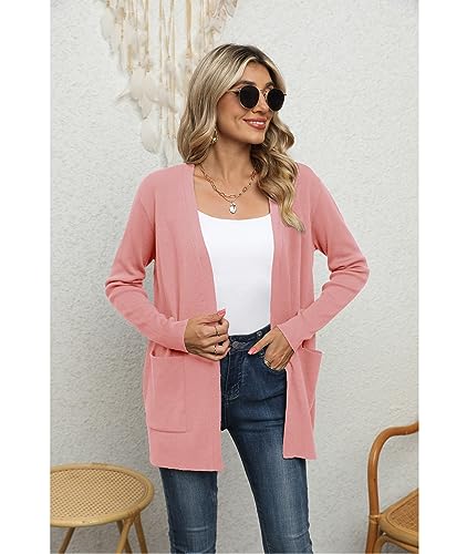 Yommay Cardigan for Women Loose Casual Lightweight Ladies Long Sleeve V-Neck Knitted Sweaters with Pockets - Image 5
