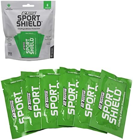 2Toms SportShield Anti-Chafe and Blister Prevention for Your Body, Sweatproof and Waterproof, Prevent Skin Irritation from Chafing, Single Use Towelettes, 6 Pack
