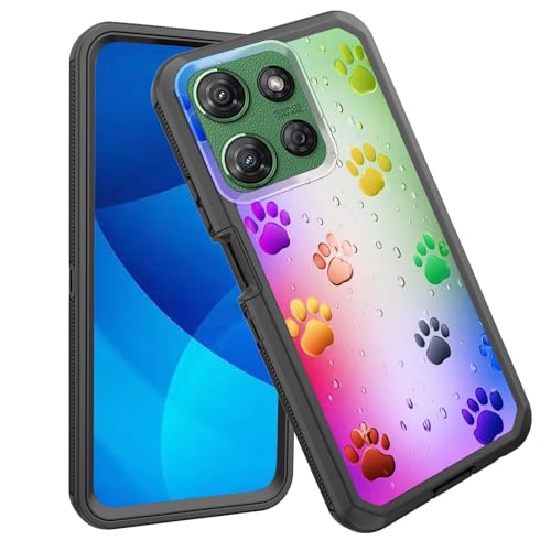 GFEWYTJYJ for Moto G Power 5G 2025 Case,Shockproof 3-Layer Full Body Protection Rugged Heavy Duty High Impact Hard Cover Case for Motorola Moto G Power 5G 2025 6.8 inch,Rainbow Paw Prints