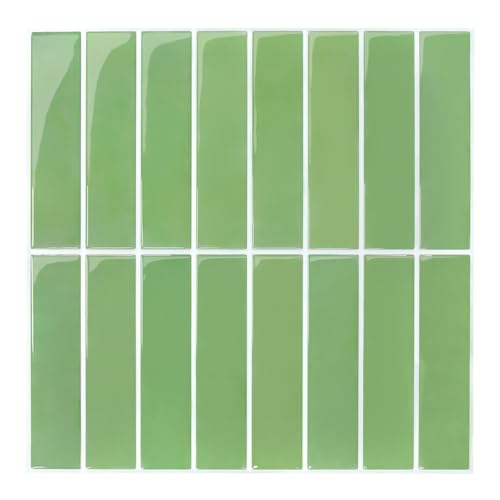 COMSTICKC Baldosas Adhesivas Pared Cocina Verde, 10 Piezas 30.5 X 30.5 cm, Vinilo Azulejos Adhesivos Cocina Baño, Impermeables, Extraíble