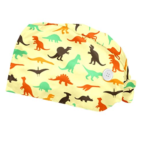 Chapeaux bouffants 2PCS à motif dinosaure rétro avec bandeau anti-transpiration pour le travail