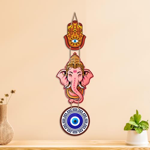 Image of Artvibes Bal Ganesh Evil Eye Protection Wall Hanging for Home Decor | Nazar Battu Hanging for Entrance Living Room Bedroom Temple | Auspicious Vastu Decorative MDF Wall Art Gift (WH 8560N)