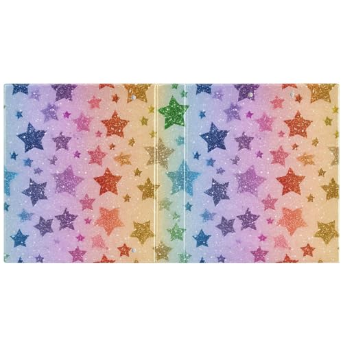 Image of Rainbow Star Glitter Pattern 3 Ring Binder with 2 Interior Pockets 1.5 inch Binders 3 Ring Heavy Duty Fit 8.5 inch x 11 inch Letter Size for Office School, 2 Pack