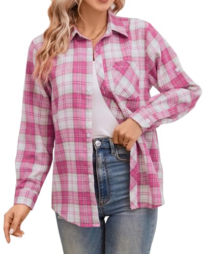 Image of SANGTREE Women and Girls Long Sleeve Flannel Casual Button Down Plaid Shirt