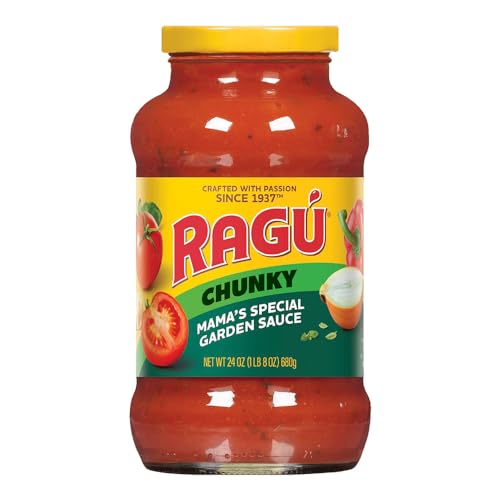 Ragu Chunky Mama's Special Garden Pasta Sauce with Diced Tomatoes, Onions, Red Bell Peppers, Garlic, Parmesan and Romano Cheese, and Italian Herbs and Spices, 24 OZ