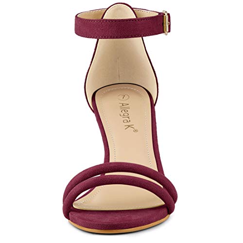 Allegra K Women's Kitten Heel Ankle Strap Burgundy Sandals 8.5 M US2