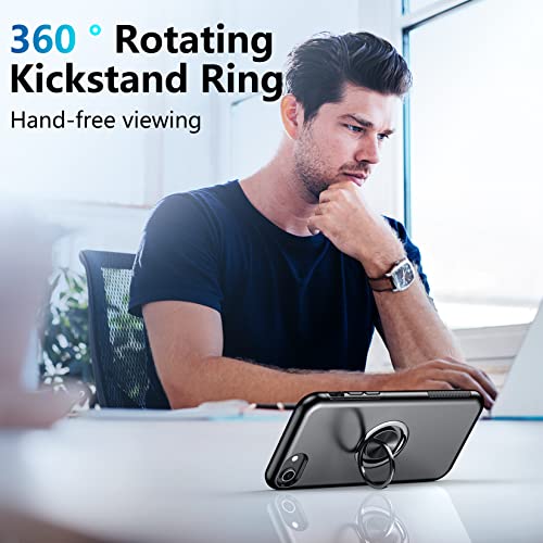 Okzilla For Iphone Se Case 2022/3Rd/2020, With [360 Rotation Ring Bracket Stand] [No Fall-Off Kickstand] [Military Grade Drop Protection] Slim Thin Shockproof Phone Case Cover 4.7 Inch - Black #TOP6