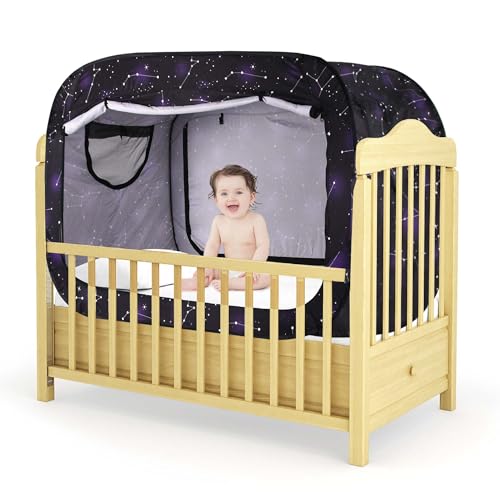 Poray Pop Up Baby Bed Tent Privacy Tent for Toddler Sleeping with 2 Zipper Doors,Breathable Mesh Windows and Portable Carry Bag (Starry Constellation)