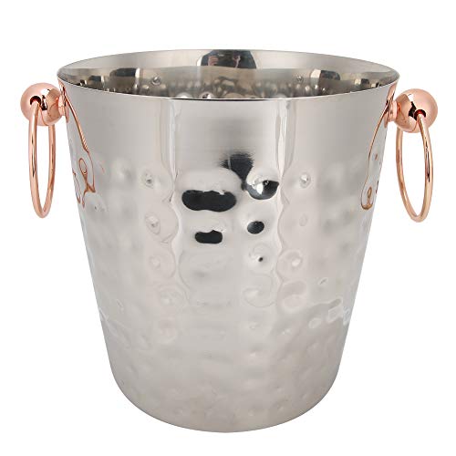 Secchio per Ghiaccio in Acciaio Inox 3L, Raffreddatore per Champagne con Manico in Oro Rosa Finitura a Specchio Martellata, Ideale per Vino Birra, Perfetto per Bar Domestici Feste