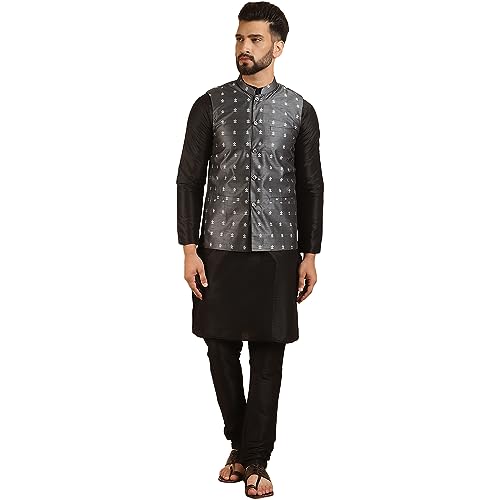Image of SOJANYA (Since 1958 Men's Silk Blend Kurta Pyjama & Nehru Jacket Combo