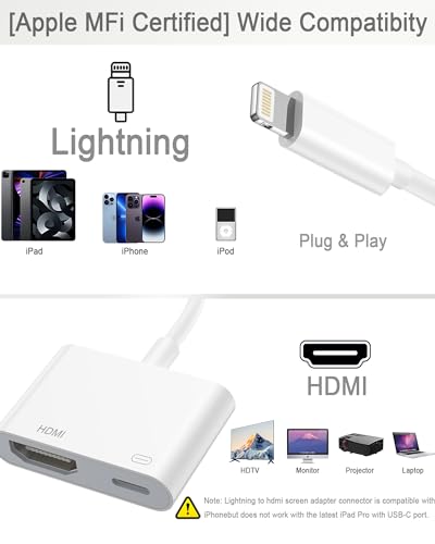 Lightning to HDMI Adapter [Apple MFi Certified] Digital AV Adapter 1080P Sync Screen Cable with Charging Port Compatible with iPhone on TV/Projector/Monitor No Power Needed - Thumbnail 3