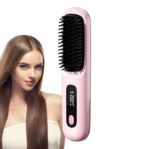 Ruwshuuk Cepillo Térmico | Peine Alisador De Cabello - 3 Modos Ajustable Sin Cables Con Pantalla Táctil Para Casa Adolescentes Rizado Estilismo Exterior Viaje Desenredado Mujeres Salón