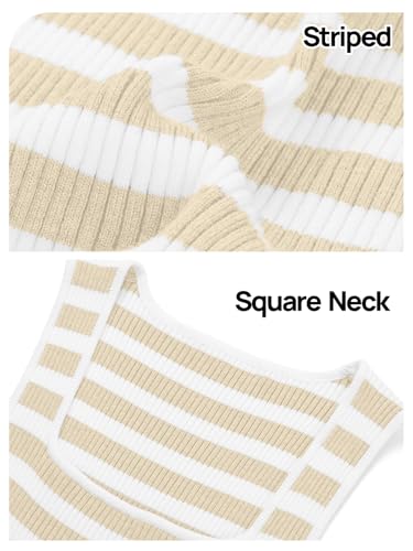 Image of MEROKEETY Women's Summer Square Neck Tank Tops | Sleeveless, Ribbed Knit, Striped Pattern, Slim Fit, Stretchy Soft Sweater Vest Casual Work Outfits