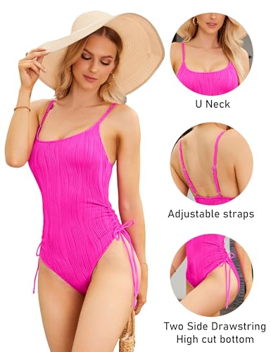 BMJL Women's One Piece Swimsuit Ruched Tummy Control Bathing Suit Drawstring High Cut Ribbed Swimsuits3