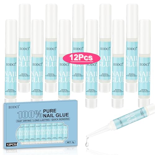 EODCI Colle à Faux Ongles Super Forte Professionnelle - Bond Nail Tips Adhésive Longue Durée - 0,07 oz 12 Pièces