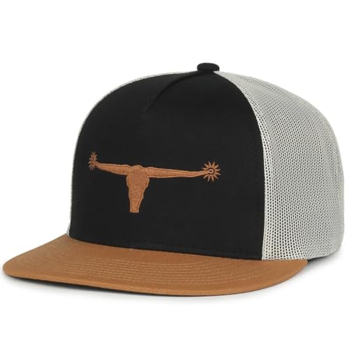 American Cattle Co. Bull Spurs Icon Adjustable Snapback Western Hat (US, Alpha, One Size, White/Black/Tan)